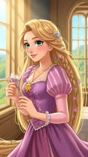 AI Video: Cheeks flush, eyes dart away, fingers nervously twist a braid. She sighs...