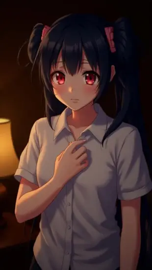 AI Video: She laughs breathily, shoulders relaxing as hands uncurl. She glides forward,...