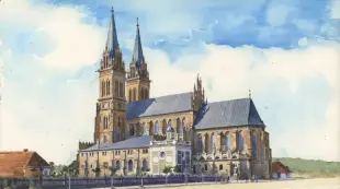 AI Video: Chmury płyną po niebie, ludzie wolno spacerują