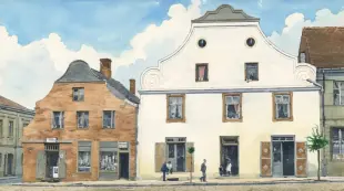 AI Video: Ludzie wolno spacerują, chmury płyną po niebie