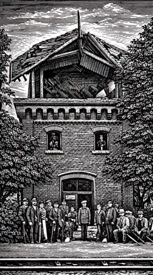 AI Video: Ludzie rozglądają się i ruszają, liście na drzewach lekko się ruszają