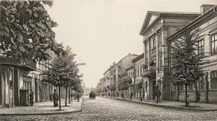 AI Video: People are walking, a carriage is driving, the leaves on the trees are moving