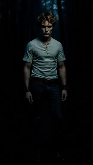 AI Video: He turns fully toward the camera, movements heavy and deliberate. His chest...