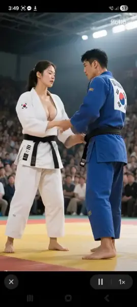 AI Video: Korean judo girl fight man