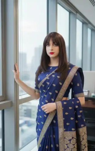 AI Video: change posture to walking along corridor posing for camera like a fashion model.