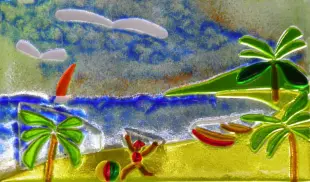 AI Video: Let the boat sail, the boy play with the ball and let the two birds fly