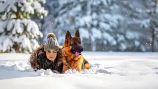 AI Video: PLEASE Preserve dog's ears should not move downwards It's snowing outside...