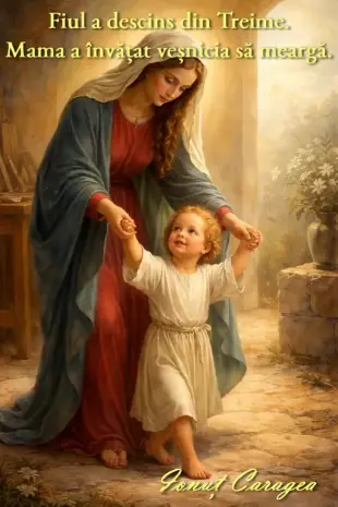 AI Video: A renaissance-style painting of a mother and child walking together, softly...