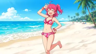 AI Video: Play anime girl with hot pink hair doing tick tock dances in a pink bikini