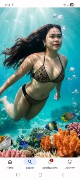 AI Video: Busty korean girl swimming and diving underwater
