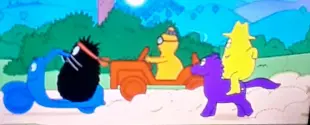 AI Video: A purple horse running and the yellow cowboy shouts when the purple horse...