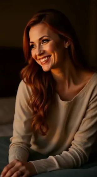 AI Video: She smirks playfully, eyes locked intensely. She leans forward, head tilting...