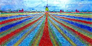 AI Video: Let the clouds go gently to the right while the windmill turns