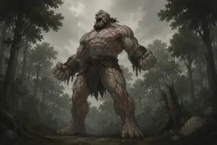 AI Video: giant roaring aggressively, slight camera shake, forest wind, dramatic movement