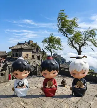 AI Video: Create a video showing the 3 figures in image slowly rising and start to do a...