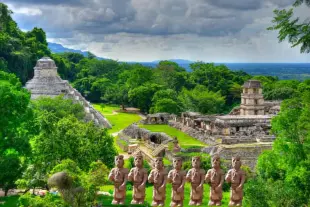 AI Video: Let the clouds slowly move to the left an the Indians in front lift there...
