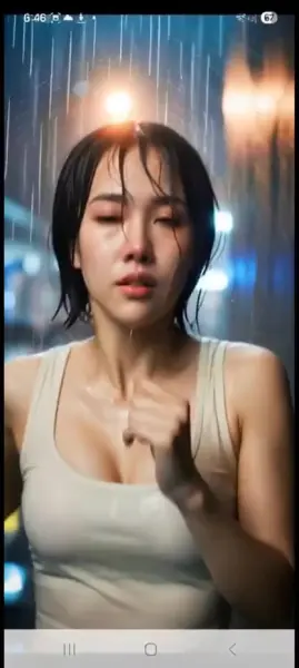 AI Video: Asian Beauty running in rain