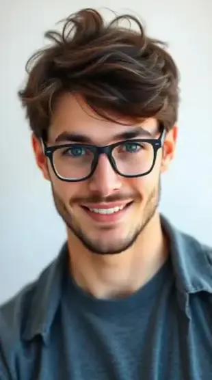 AI Video: generate me a video of a handsome guy with brunette hair and blue eyes and a...
