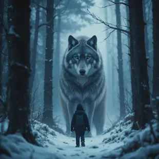 AI Video: A realistic cinematic scene of a lost 10-year-old boy walking alone in a dark...