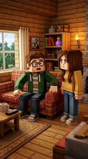 AI Video: Make a video of dr donut the minecraft youtuber sitting on a couch in a house...