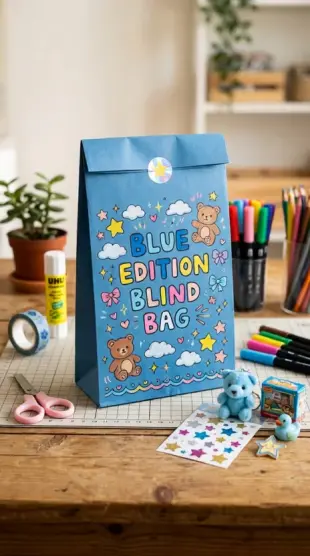 AI Video: items
🛍️ Step 1: Make the Blind Bag
Take an A4 sheet of blue paper.
Fold...