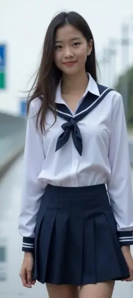 AI Video: Japanese girl windy day blows skirt