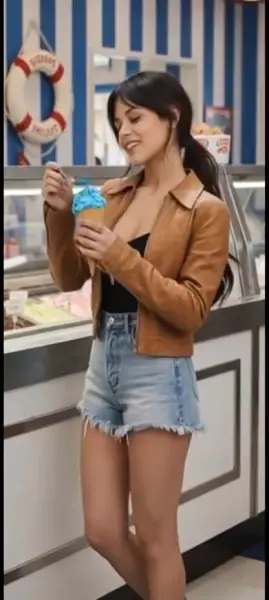 AI Video: Jenna Ortega eats her ice-cream