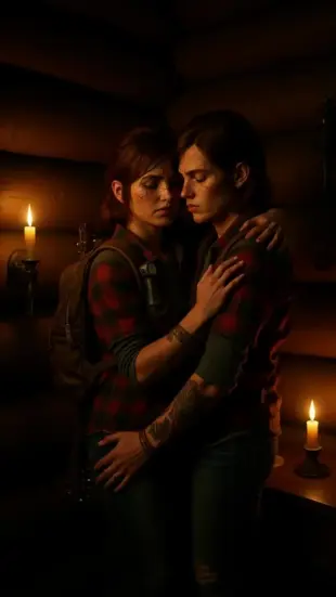 AI Video: He pulls closer, hands firm on waist, chest rising steadily. He gazes...