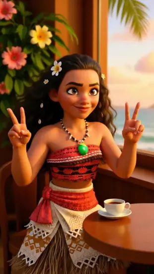 AI Video: peace sign, relaxed smile, chill vibe