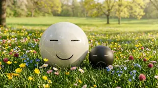 AI Video: A photorealistic and peaceful spring video scene. The balls are stationary on...