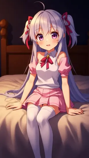 AI Video: She twirls a silver hair strand around her finger, blushes deeply, and tilts...