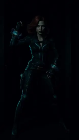 AI Video: She glides into darkness, eyes narrowing with precision. She tilts her head...