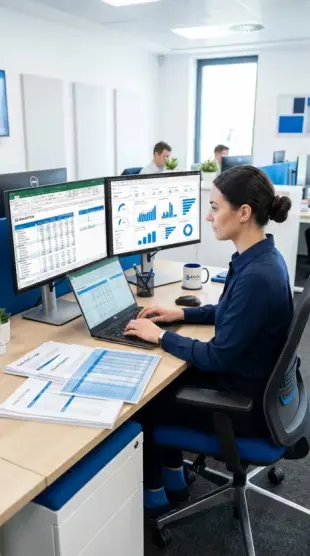 AI Video: Create a 7-second ultra-realistic vertical video (9:16). A modern office...
