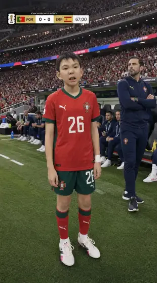 AI Video: Ultra-realistic image-to-video. The boy remains standing on the football...