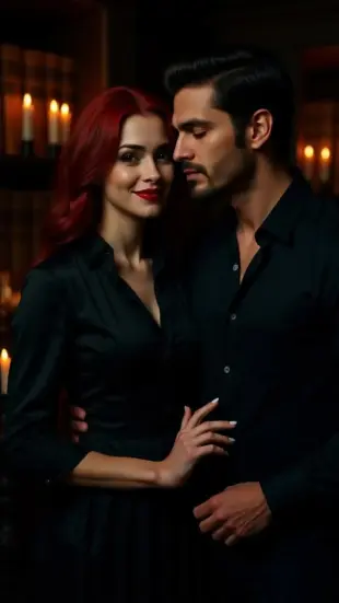 AI Video: She inhales deeply, chest rising, then slowly leans forward with a tender,...