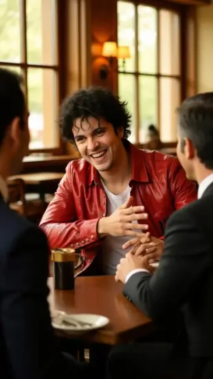 AI Video: He leans forward slightly, a warm, genuine smile spreading across his face....