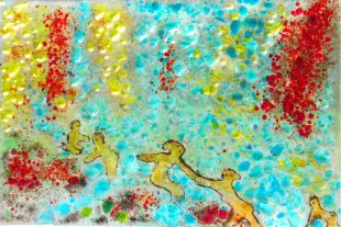 AI Video: Let the four figures play in the waterfall while the little one in the right...