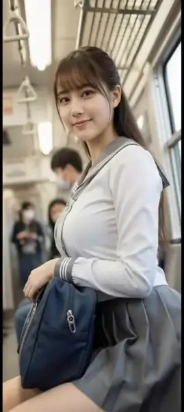 AI Video: The severe motion of train makes her fall forward with bouncing