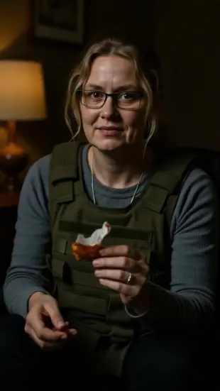 AI Video: She tears open the wrapper, hands slightly trembling. She looks up, smiling...