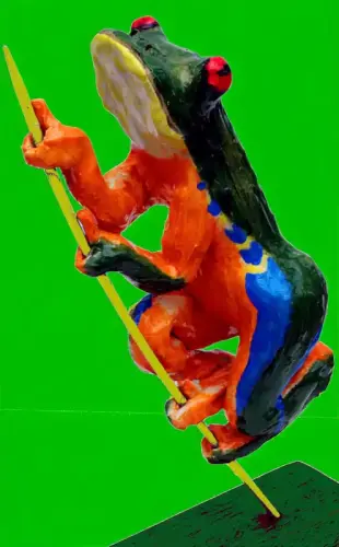 AI Video: Let this red eyed tree frog swing from left to right and back while holding...