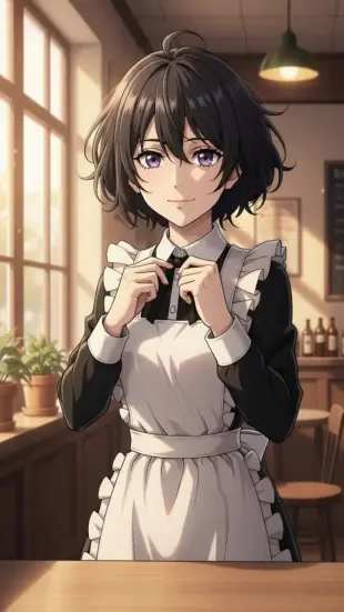 AI Video: She leans in close, fingers gently smoothing the collar, eyes crinkling in a...