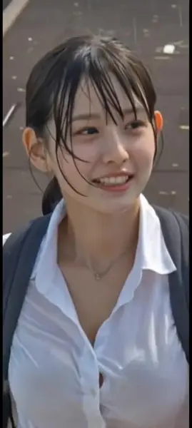 AI Video: The Japanese schoolgirl keeps walking  sticking out her upper body