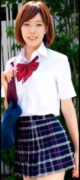 AI Video: The Japanese girl does a twirl and cheekily pokes her tongue out
