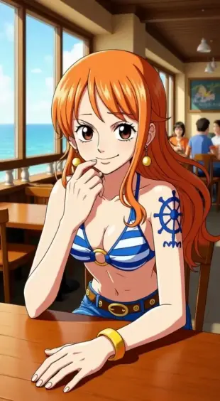 AI Video: She raises one eyebrow sharply, head tilting inquisitively. A playful smirk...