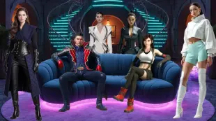 AI Video: The girl in the black outfit behind the couch whispers something into the ear...