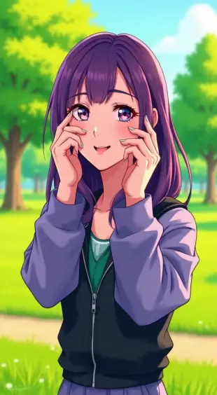 AI Video: She blushes deeply, burying her face in her hands, then slowly peeks through...