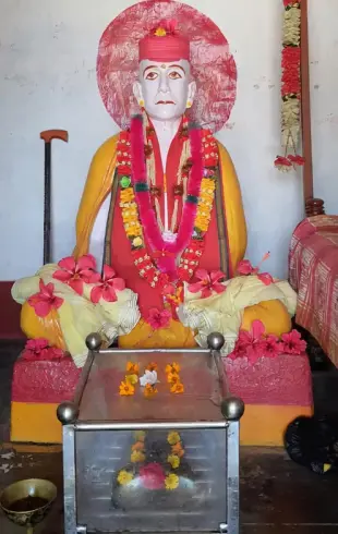 AI Video: The saint suddenly stood up and began looking in all directions. One hand on...