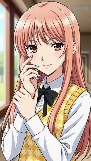 AI Video: She lifts her head, locking eyes with a soft gaze. Her hand gently strokes...