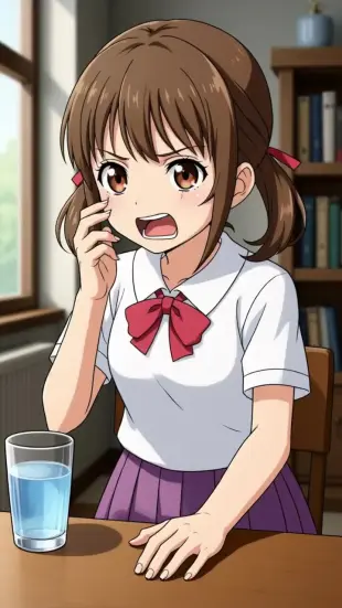 AI Video: She gasps sharply, throat muscles spasming. Tears track down her flushed...