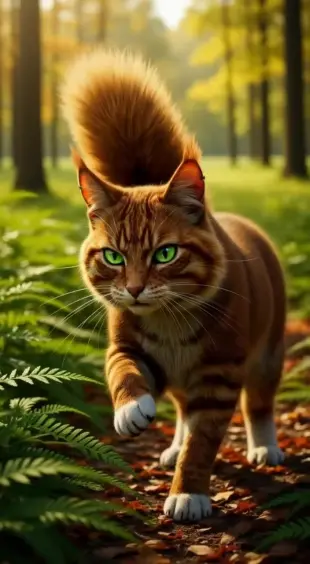 AI Video: She purrs softly, leans in to nudge her head against the shoulder, then pulls...